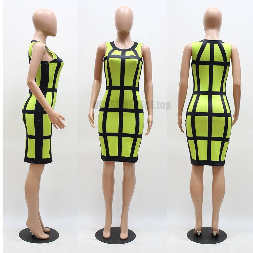 Neon color Slim Fit Colorful Print Dress NEON COLOR DRESSES color: lake blue|Neon Green|Orange|Purple|Rose Red|Yellow