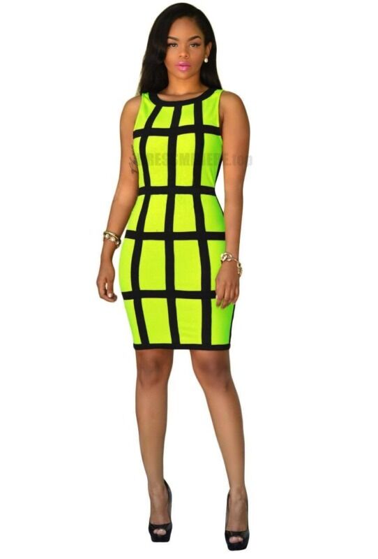 Neon color Slim Fit Colorful Print Dress NEON COLOR DRESSES color: lake blue|Neon Green|Orange|Purple|Rose Red|Yellow