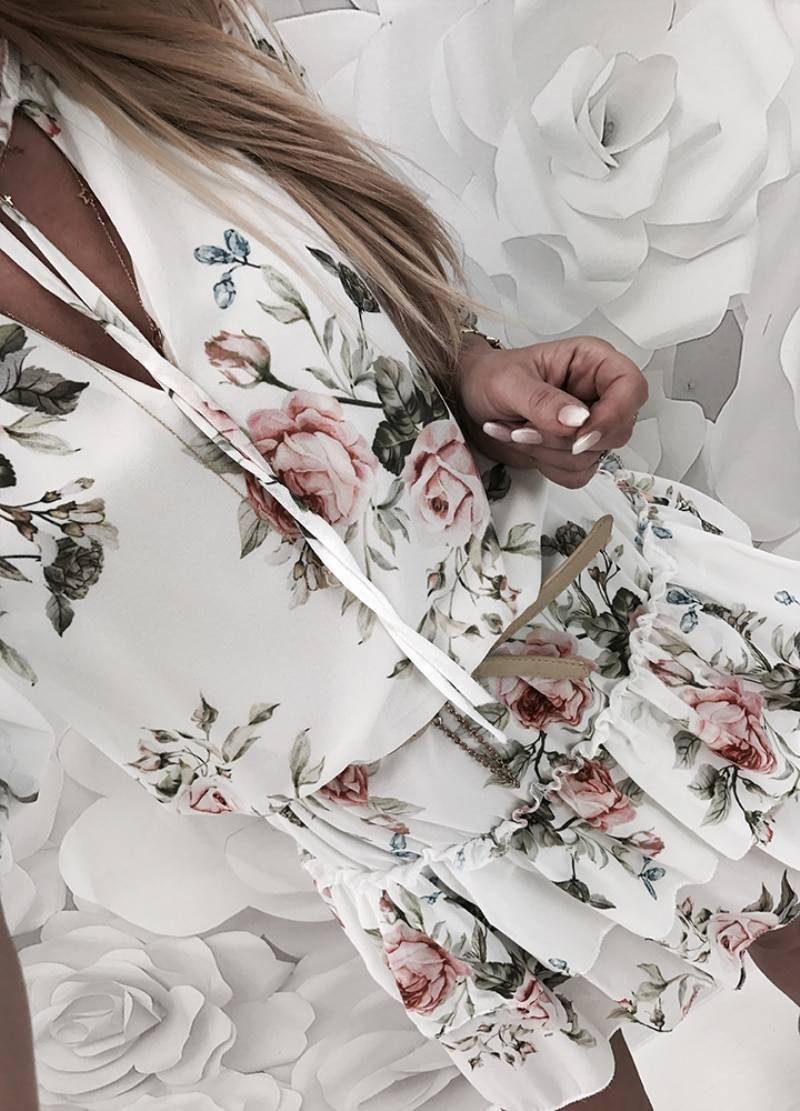 Vintage Women’s Wrap Summer V-Neck Boho Floral Print Dress Elegant Ladies Holiday Beach Mini Sundress Plus Size DAYTIME DRESSES color: Black|White